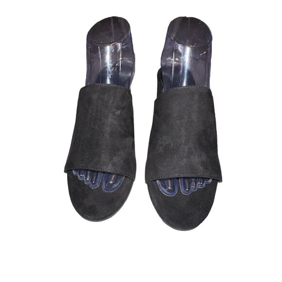 American Eagle Women Black Suede Slip On Mule Block Heel Open Toe Size‎ 9 Shoe - Picture 2 of 10